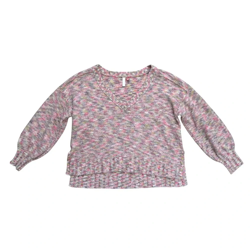 Anthropologie Pilcro Space Dye V-Neck Knit Sweater Pink wool blend Medium boho